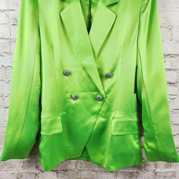 Retrofete Saige Double Breasted Blazer in Lime Punch Green Size Medium NWT Satin - Picture 5 of 12